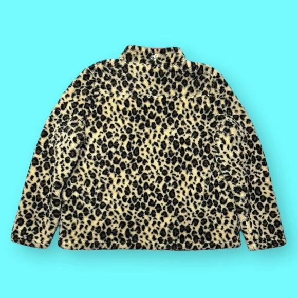 Vineyard Vines Womens Leopard Print Teddy Sherpa 1/2 Zip Pullover Size XL EUC - Picture 2 of 9